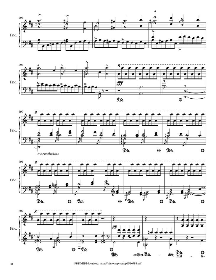 Page 30 of the piano sheet music PDF Piano – Symphony no.9, 4th Movement, Ode to Joy Piano by Ludwig van Beethoven