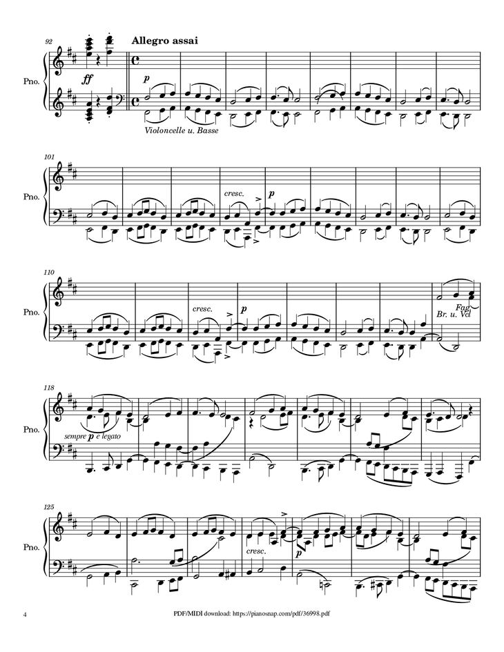 Page 4 of the piano sheet music PDF Piano – Symphony no.9, 4th Movement, Ode to Joy Piano by Ludwig van Beethoven