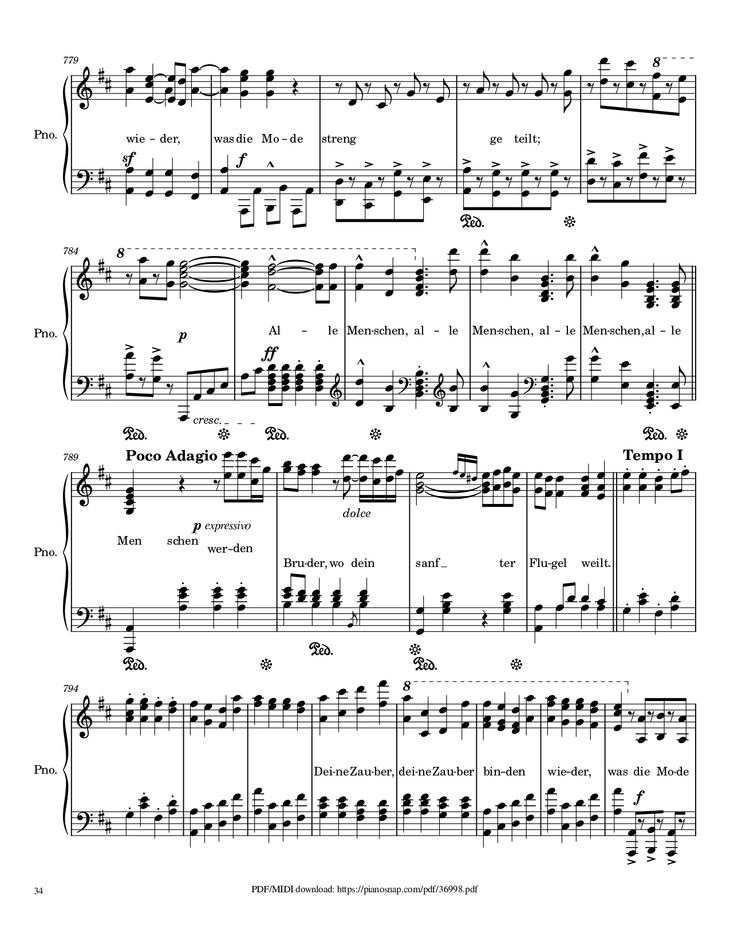Page 34 of the piano sheet music PDF Piano – Symphony no.9, 4th Movement, Ode to Joy Piano by Ludwig van Beethoven