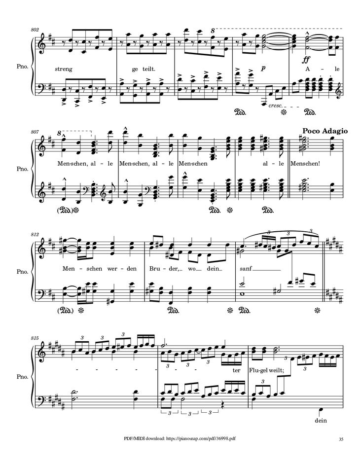 Page 35 of the piano sheet music PDF Piano – Symphony no.9, 4th Movement, Ode to Joy Piano by Ludwig van Beethoven