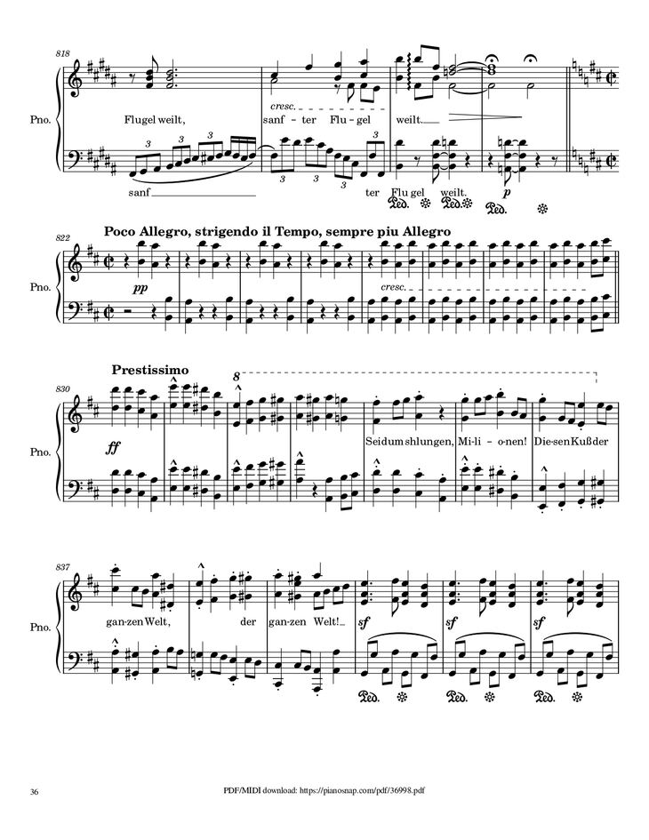 Page 36 of the piano sheet music PDF Piano – Symphony no.9, 4th Movement, Ode to Joy Piano by Ludwig van Beethoven