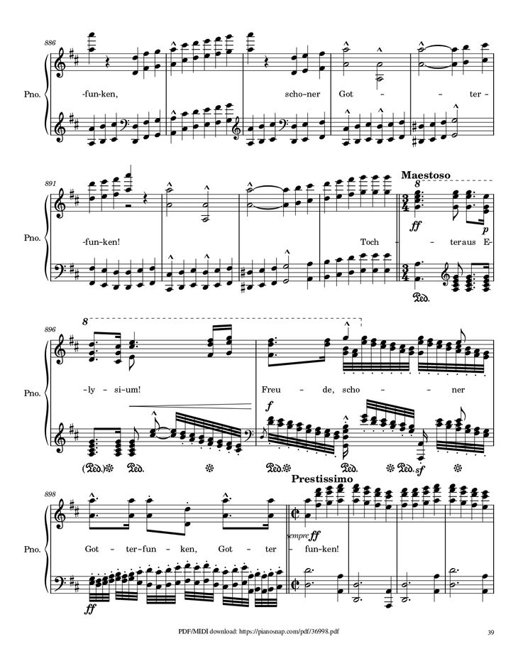 Page 39 of the piano sheet music PDF Piano – Symphony no.9, 4th Movement, Ode to Joy Piano by Ludwig van Beethoven