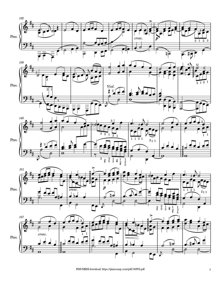 Page 5 of the piano sheet music PDF Piano – Symphony no.9, 4th Movement, Ode to Joy Piano by Ludwig van Beethoven