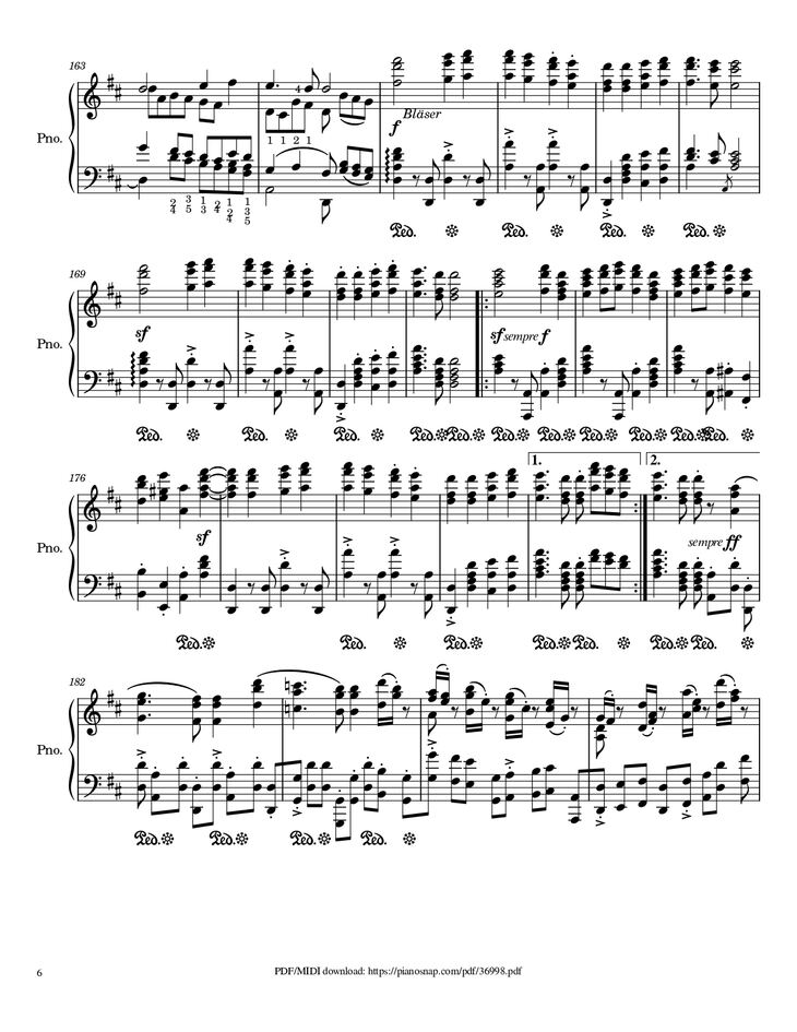 Page 6 of the piano sheet music PDF Piano – Symphony no.9, 4th Movement, Ode to Joy Piano by Ludwig van Beethoven