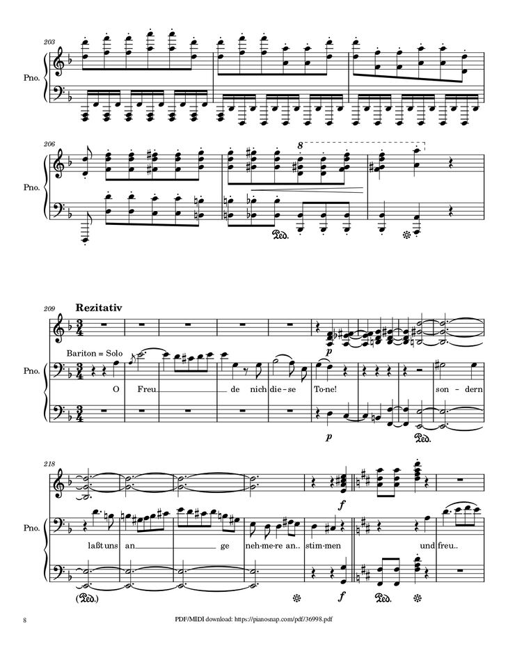 Page 8 of the piano sheet music PDF Piano – Symphony no.9, 4th Movement, Ode to Joy Piano by Ludwig van Beethoven