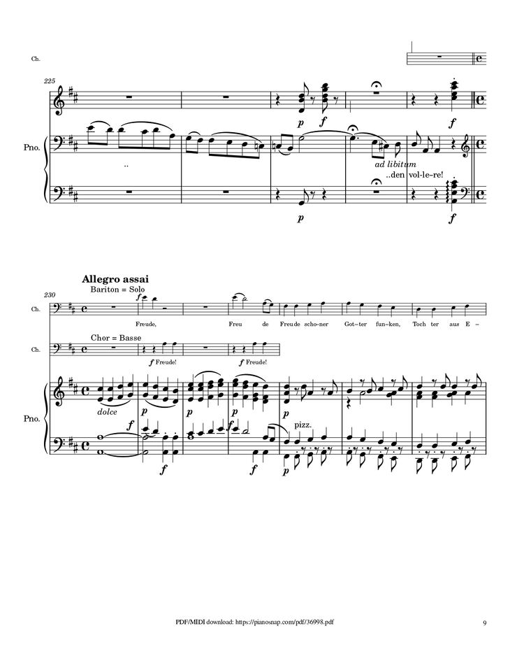 Page 9 of the piano sheet music PDF Piano – Symphony no.9, 4th Movement, Ode to Joy Piano by Ludwig van Beethoven