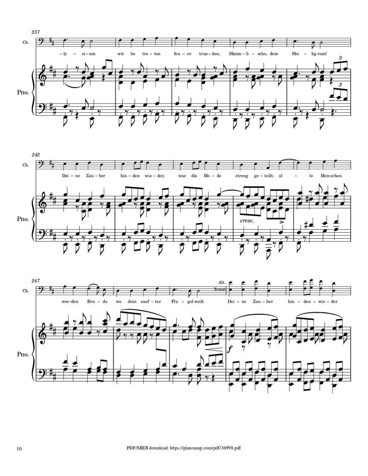 Page 10 of the piano sheet music PDF Piano – Symphony no.9, 4th Movement, Ode to Joy Piano by Ludwig van Beethoven