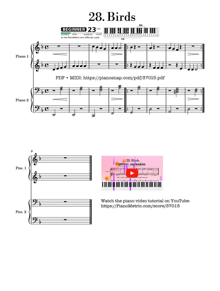 Page 1 of the piano sheet music PDF Piano – Birds Nikolaev