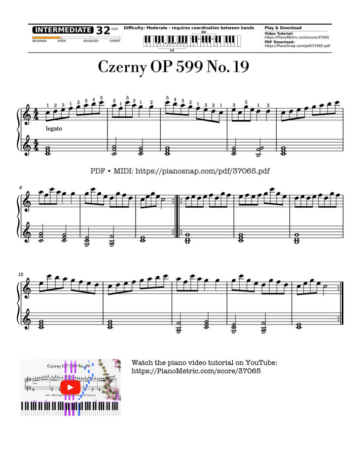 Page 1 of the piano sheet music PDF Piano – Czerny OP 599 No. 19 by Czerny
