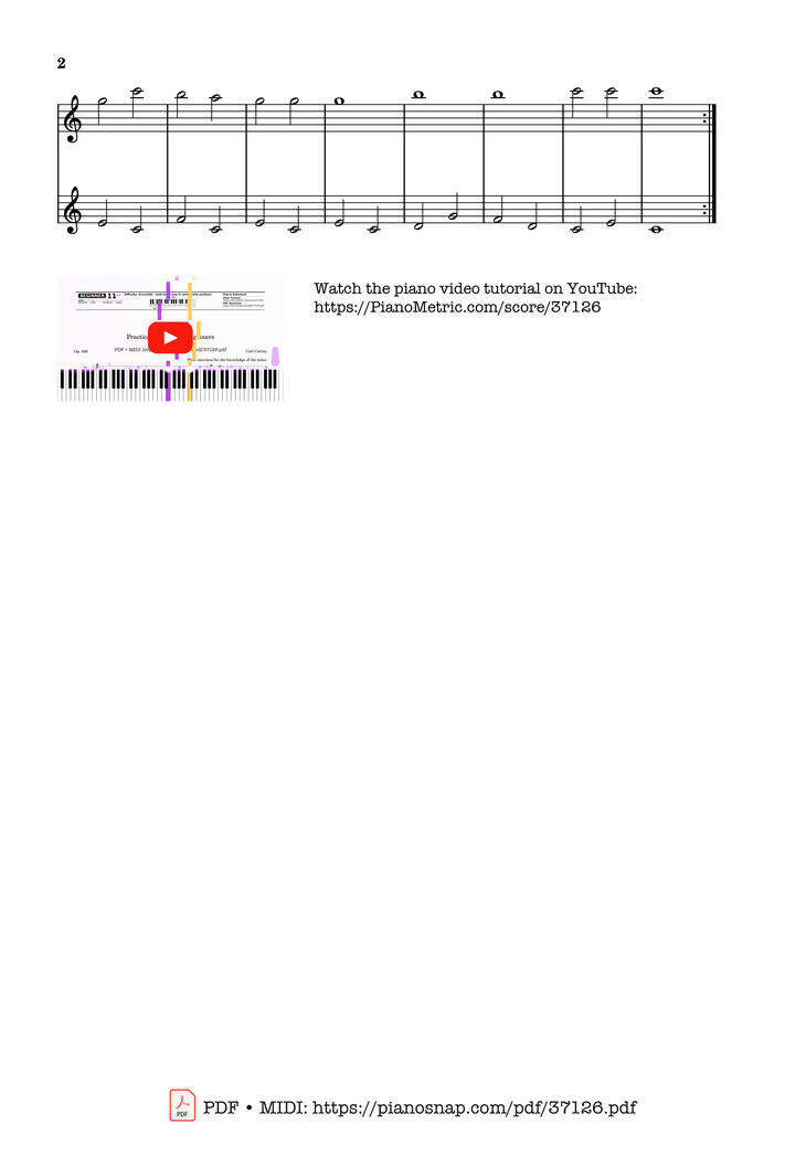 Page 2 of the piano sheet music PDF – CZERNY - Practical Method for Beginners, Op. 599, No. 1-2 by Carl Czerny