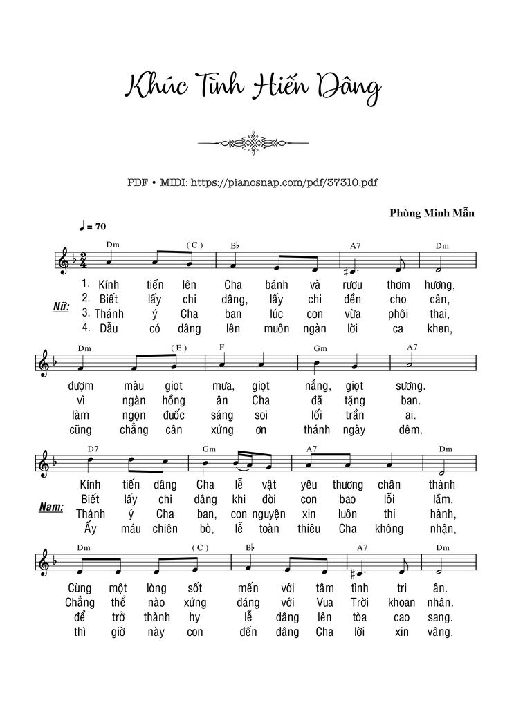 Page 3 of the piano sheet music PDF – Khúc Tình Hiến Dâng by Phùng Minh Mẫn