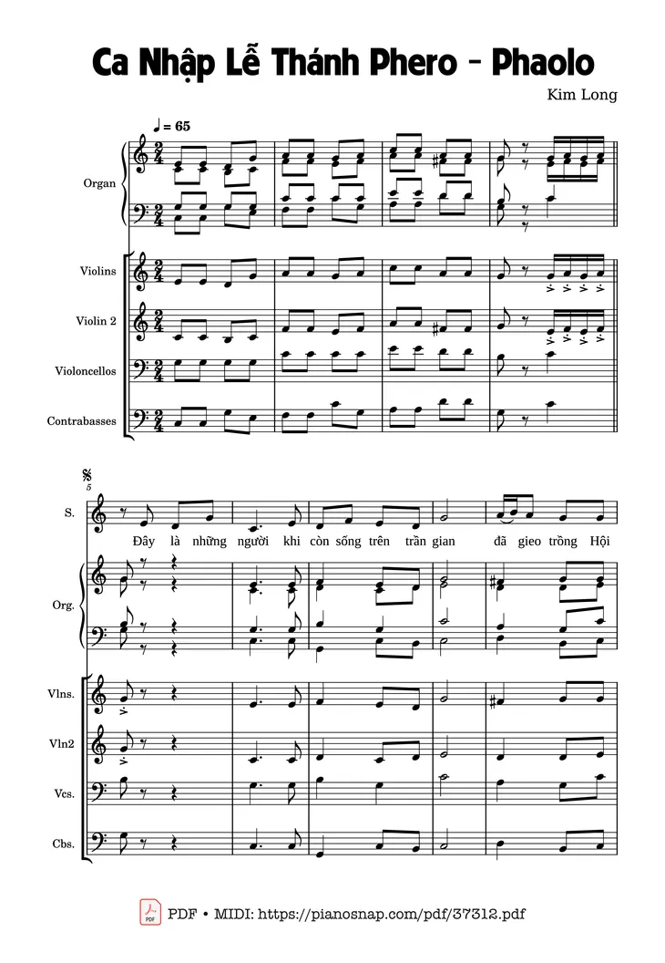 Page 1 of the piano sheet music PDF – Ca Nhập Lễ Thánh Phero - Phaolo by Kim Long
