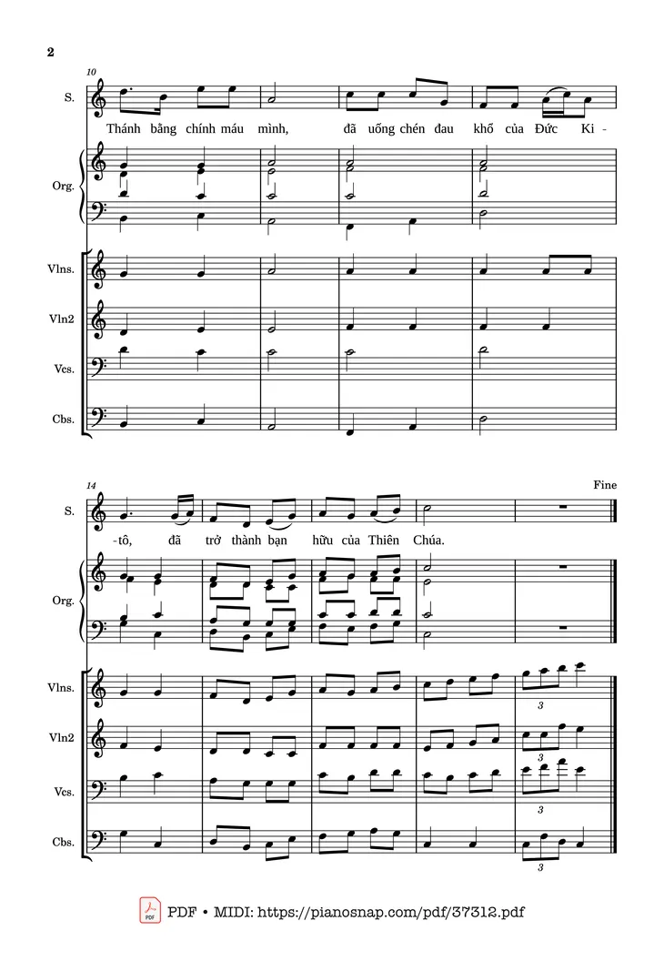 Page 2 of the piano sheet music PDF – Ca Nhập Lễ Thánh Phero - Phaolo by Kim Long