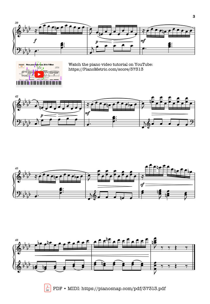 Page 3 of the piano sheet music PDF Piano – Pièce pour Piano Opus 28 in F Minor by Mel Bonis