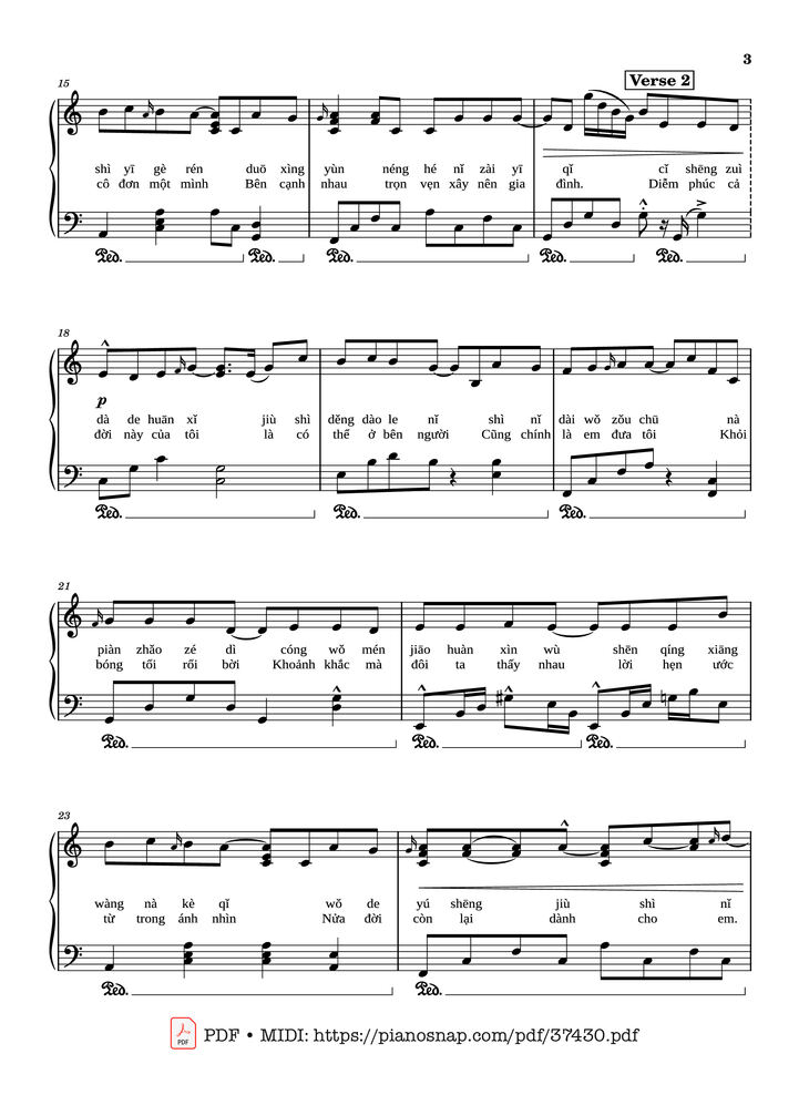 Page 2 of the piano sheet music PDF Piano – 50 năm về sau Piano (五十年以后) by Hải Lai A Mộc
