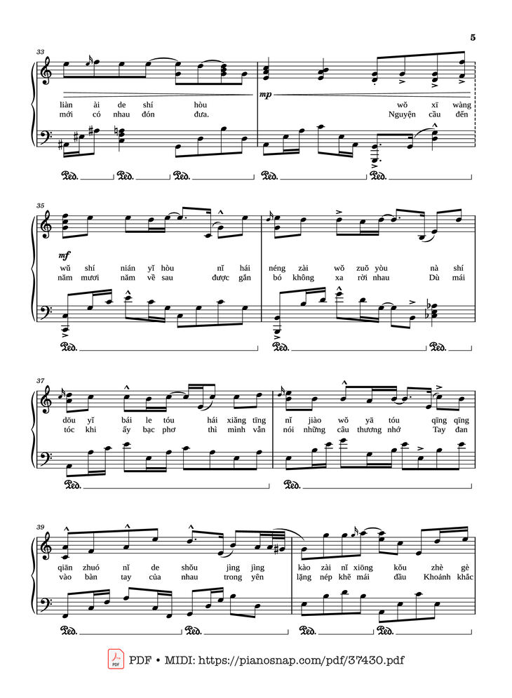 Page 4 of the piano sheet music PDF Piano – 50 năm về sau Piano (五十年以后) by Hải Lai A Mộc