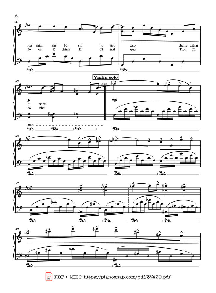 Page 5 of the piano sheet music PDF Piano – 50 năm về sau Piano (五十年以后) by Hải Lai A Mộc