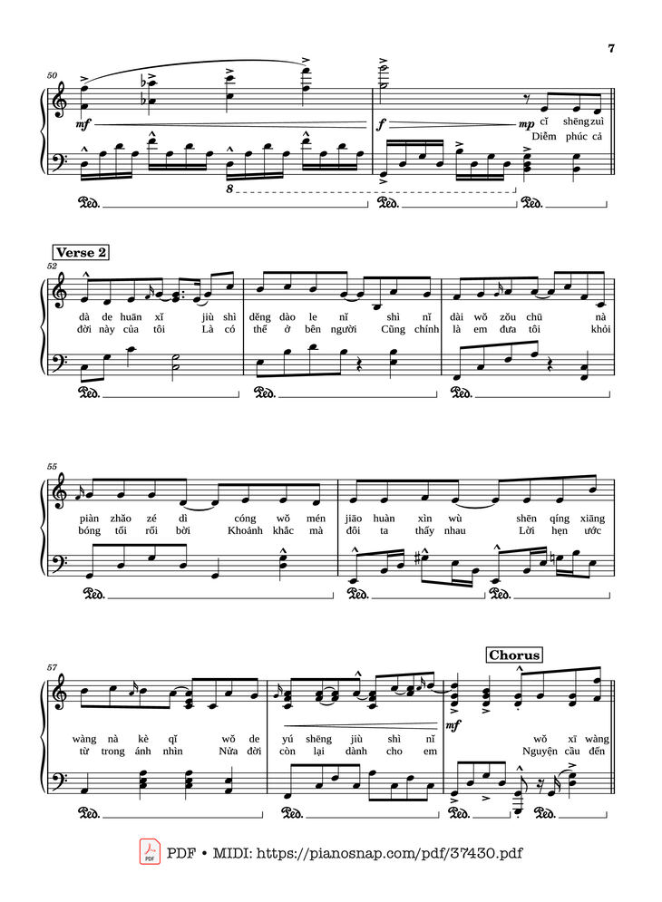 Page 6 of the piano sheet music PDF Piano – 50 năm về sau Piano (五十年以后) by Hải Lai A Mộc