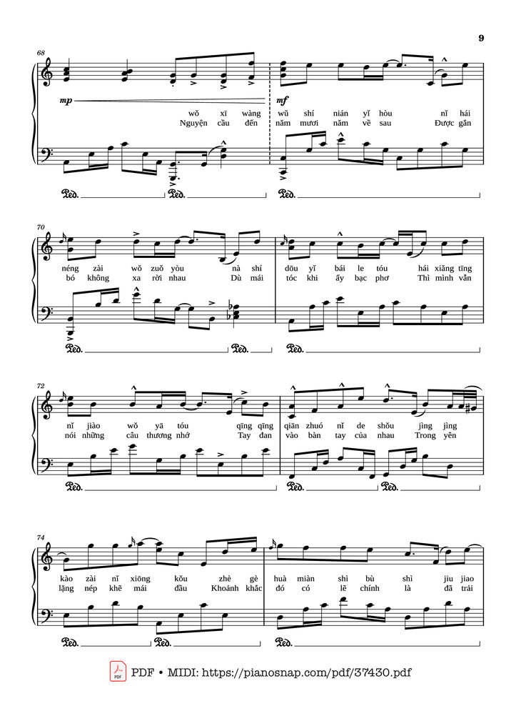 Page 8 of the piano sheet music PDF Piano – 50 năm về sau Piano (五十年以后) by Hải Lai A Mộc