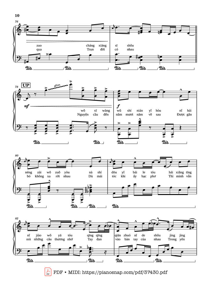 Page 9 of the piano sheet music PDF Piano – 50 năm về sau Piano (五十年以后) by Hải Lai A Mộc