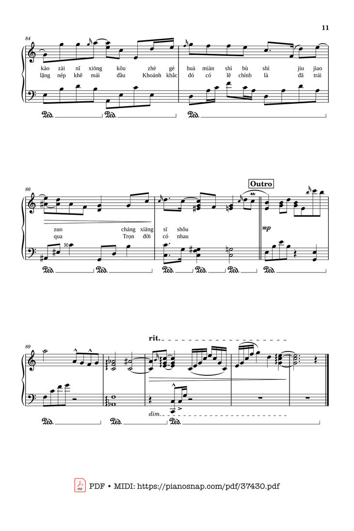 Page 10 of the piano sheet music PDF Piano – 50 năm về sau Piano (五十年以后) by Hải Lai A Mộc