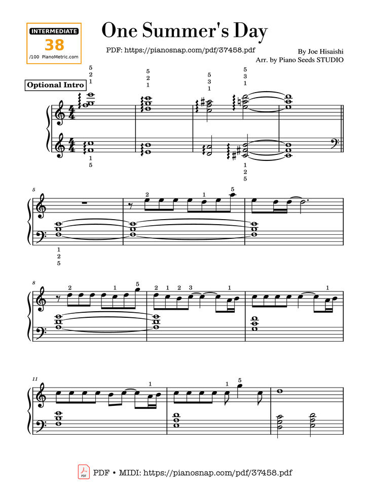 Page 1 of the piano sheet music PDF Piano – One Summer