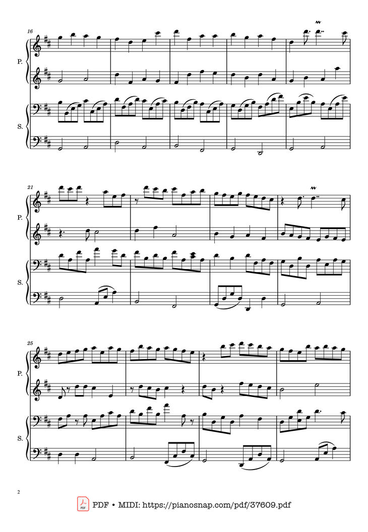 Page 2 of the piano sheet music PDF Piano – Canon in D, Piano Duet, 4 Hands by Johann Pachelbel