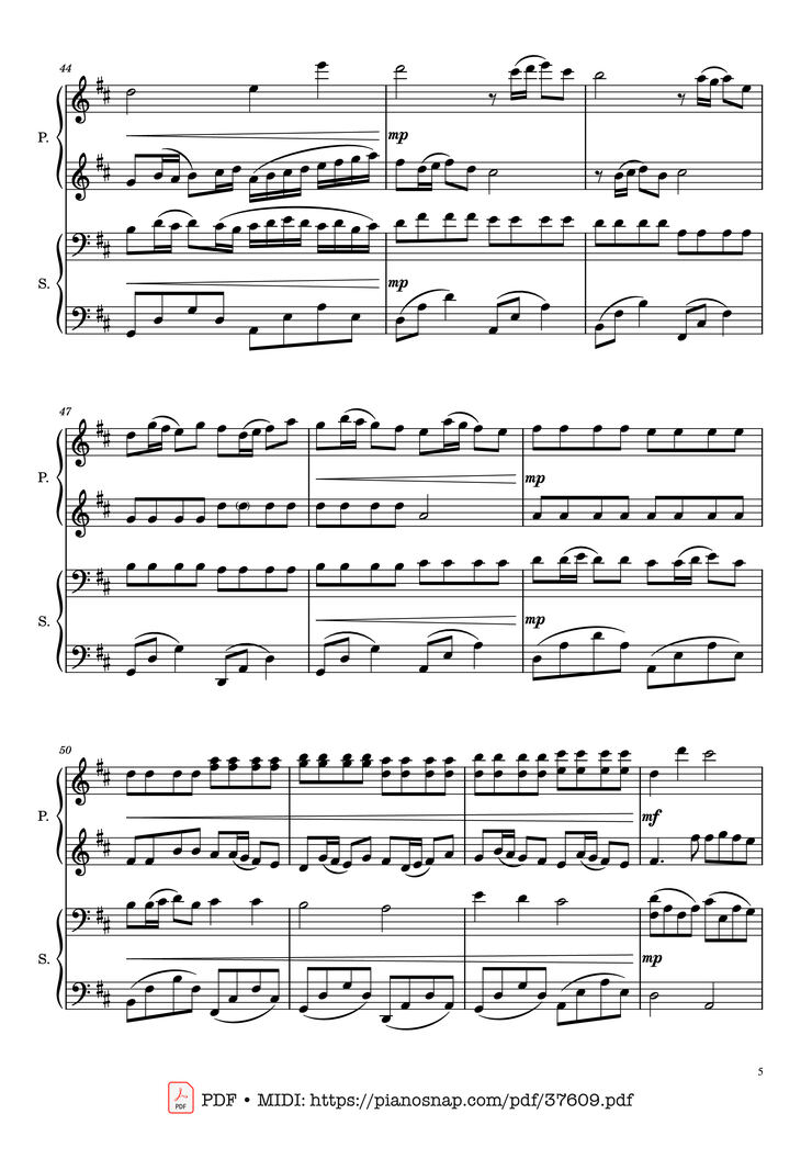 Page 5 of the piano sheet music PDF Piano – Canon in D, Piano Duet, 4 Hands by Johann Pachelbel