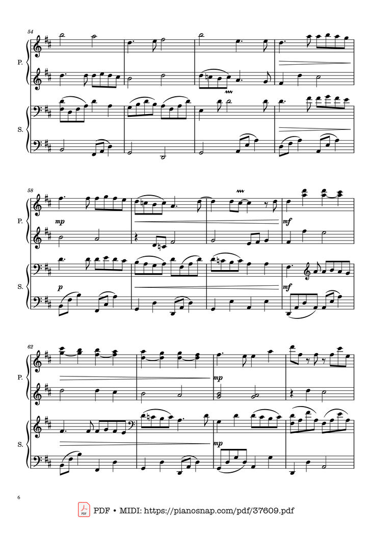 Page 6 of the piano sheet music PDF Piano – Canon in D, Piano Duet, 4 Hands by Johann Pachelbel