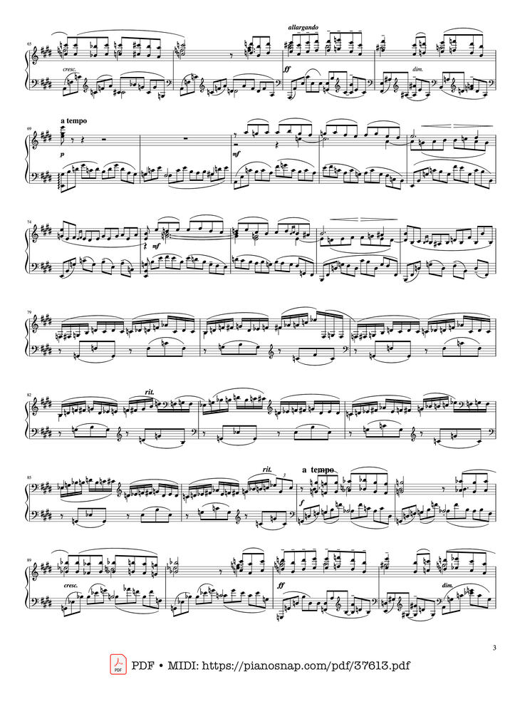 Page 3 of the piano sheet music PDF Piano – Piano Concerto No. 2 (Op. 18) - 2nd Movement by Sergei Rachmaninoff