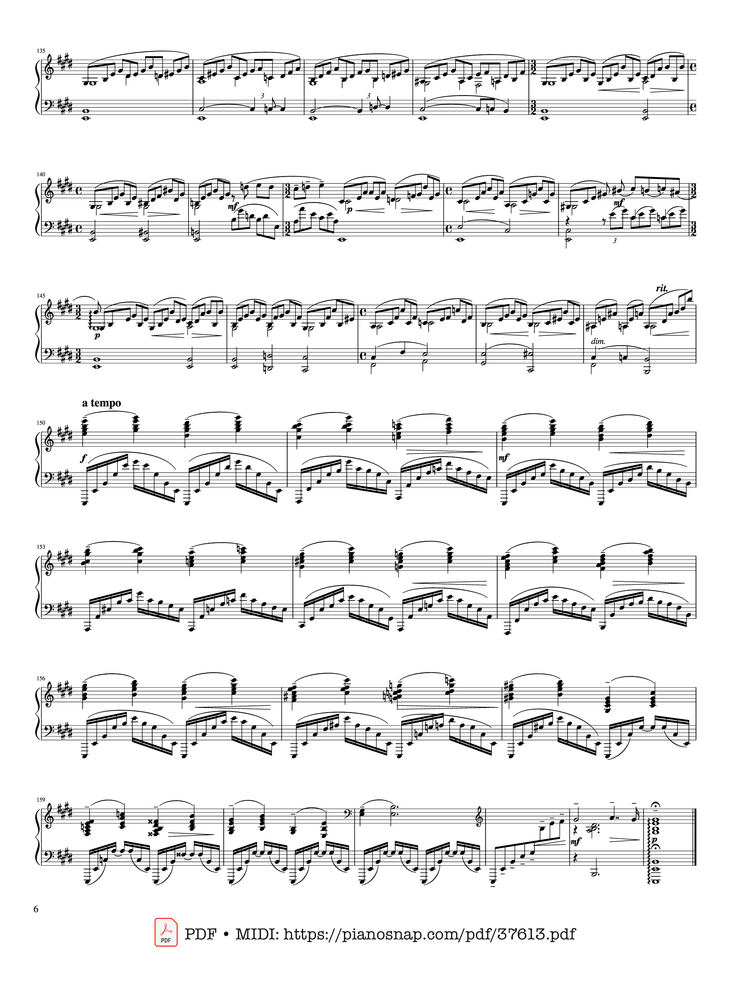 Page 6 of the piano sheet music PDF Piano – Piano Concerto No. 2 (Op. 18) - 2nd Movement by Sergei Rachmaninoff