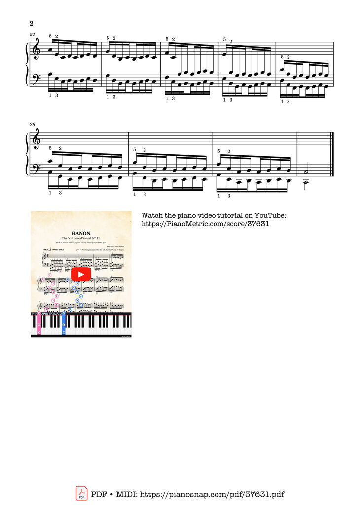 Page 2 of the piano sheet music PDF – Hanon - The Virtuoso Pianist No. 11 by Charles-Louis Hanon
