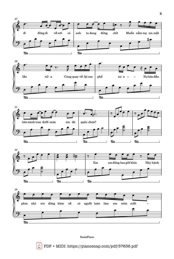 Page 3 of the piano sheet music PDF – Ánh sao và bầu trời Piano by T.R.I x Cá