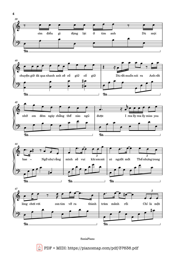 Page 4 of the piano sheet music PDF – Ánh sao và bầu trời Piano by T.R.I x Cá