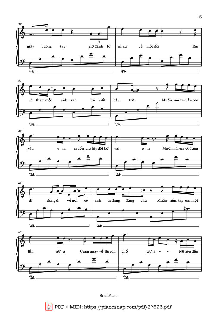 Page 5 of the piano sheet music PDF – Ánh sao và bầu trời Piano by T.R.I x Cá