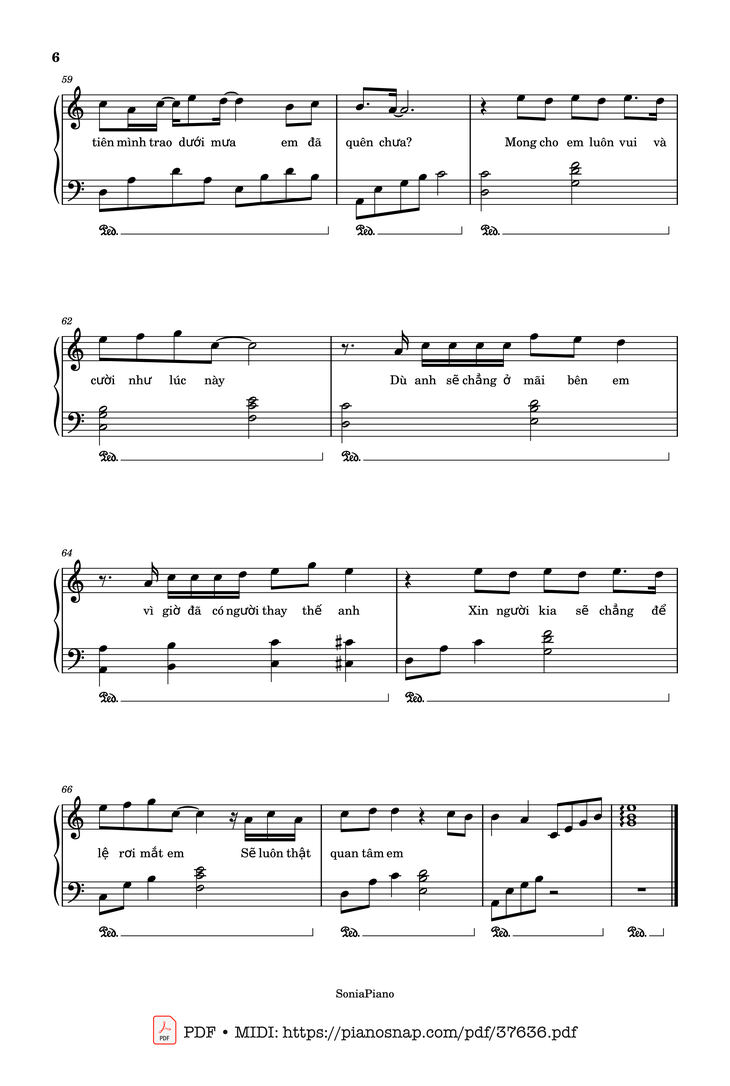 Page 6 of the piano sheet music PDF – Ánh sao và bầu trời Piano by T.R.I x Cá
