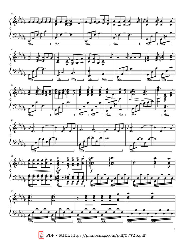 Page 3 of the piano sheet music PDF Piano – Hallelujah Piano by Leonard Cohen