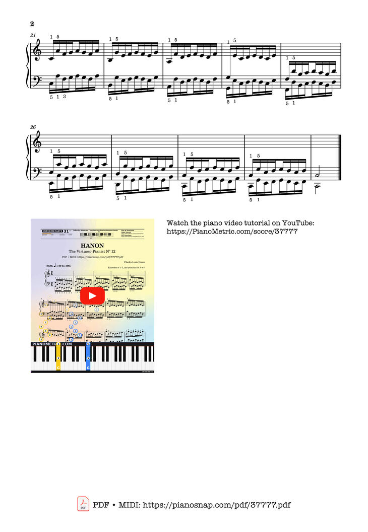 Page 2 of the piano sheet music PDF – Hanon - The Virtuoso Pianist No. 12 by Charles-Louis Hanon
