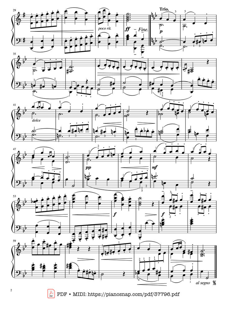 Page 2 of the piano sheet music PDF – Minuets in G Major and G Minor Piano by Johann Sebastian Bach