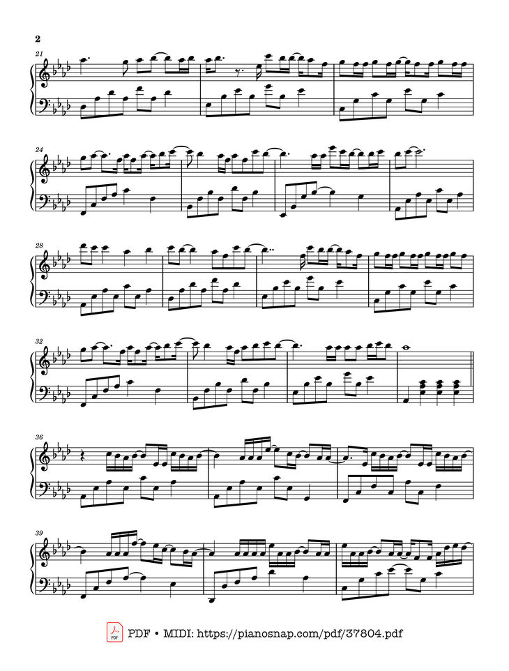 Page 2 of the piano sheet music PDF Piano – Biển đảo và em (海屿你) -  Sea Island You Piano by 马也