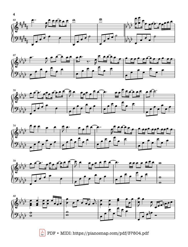 Page 4 of the piano sheet music PDF Piano – Biển đảo và em (海屿你) -  Sea Island You Piano by 马也