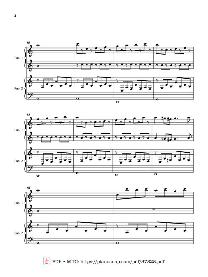 Page 2 of the piano sheet music PDF Piano – Passacaglia - Four hands by Johan Halvorsen