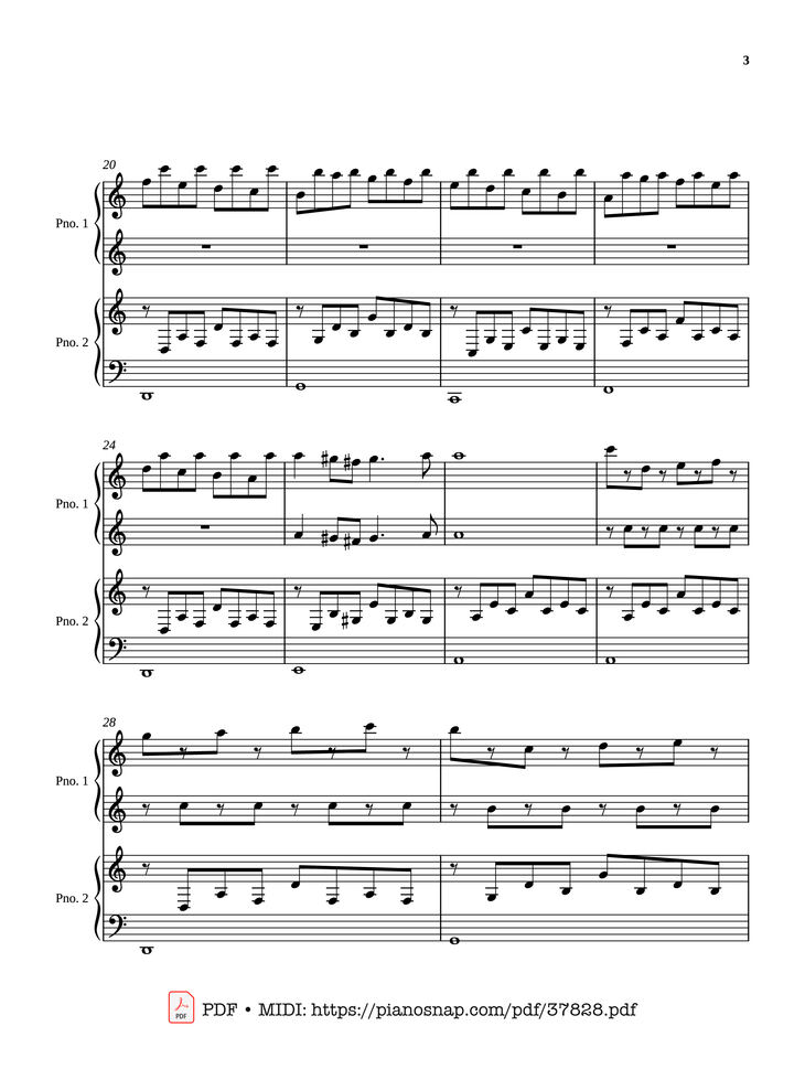 Page 3 of the piano sheet music PDF Piano – Passacaglia - Four hands by Johan Halvorsen
