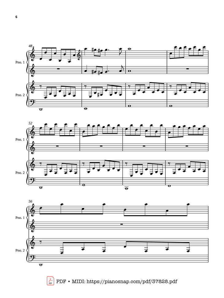 Page 6 of the piano sheet music PDF Piano – Passacaglia - Four hands by Johan Halvorsen