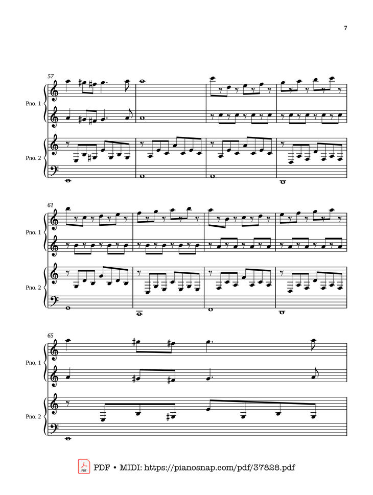 Page 7 of the piano sheet music PDF Piano – Passacaglia - Four hands by Johan Halvorsen