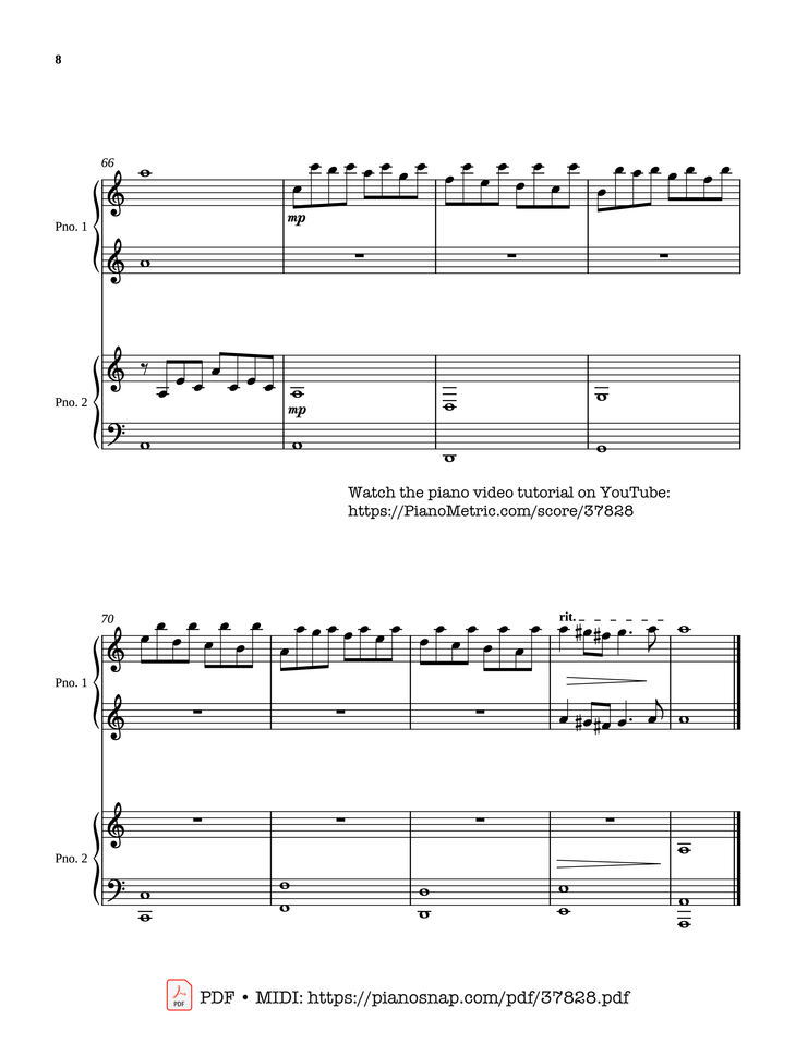 Page 8 of the piano sheet music PDF Piano – Passacaglia - Four hands by Johan Halvorsen
