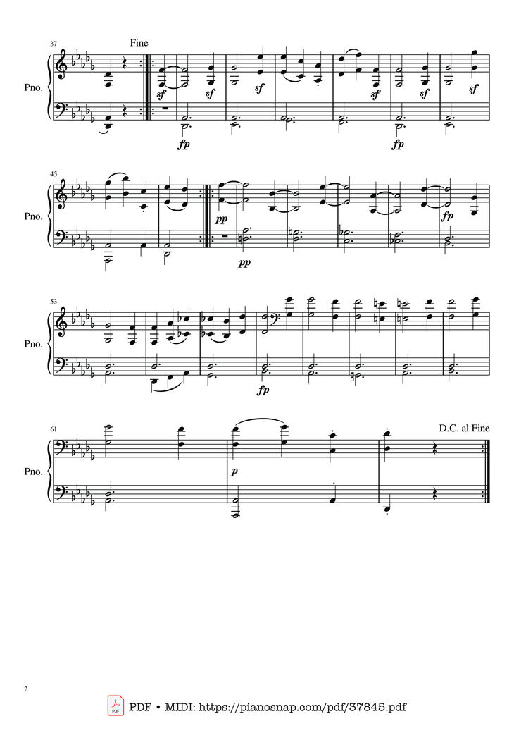 Page 2 of the piano sheet music PDF Piano – Sonata No. 14 Moonlight 2nd Movement Piano by Ludwig van Beethoven