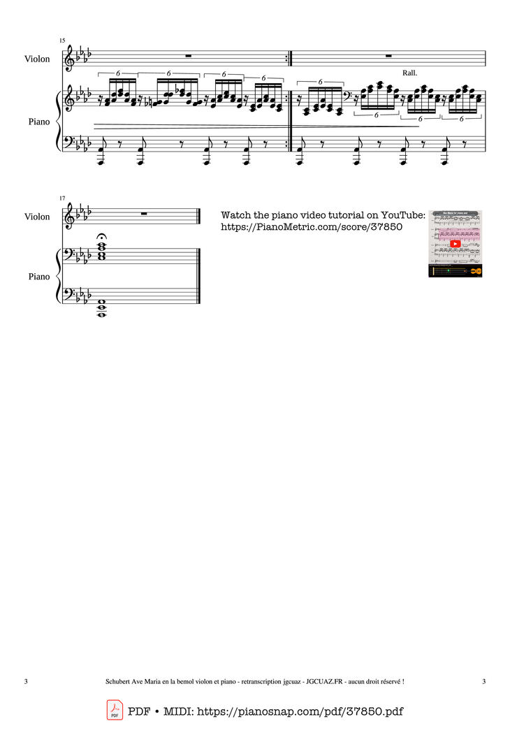 Page 3 of the piano sheet music PDF Piano – Ave Maria for violon and piano by Franz Schubert Schubert