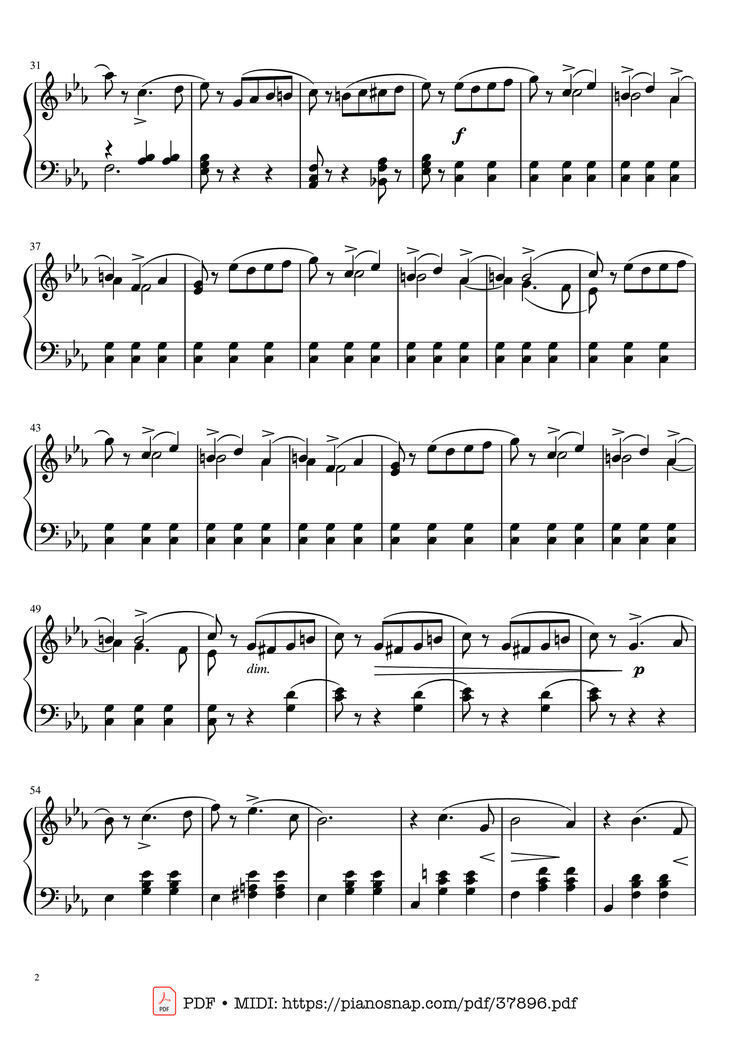 Page 2 of the piano sheet music PDF Piano – Waltz, Tchaikovsky, Album for the young by Pyotr Ilyich Tchaikovsky