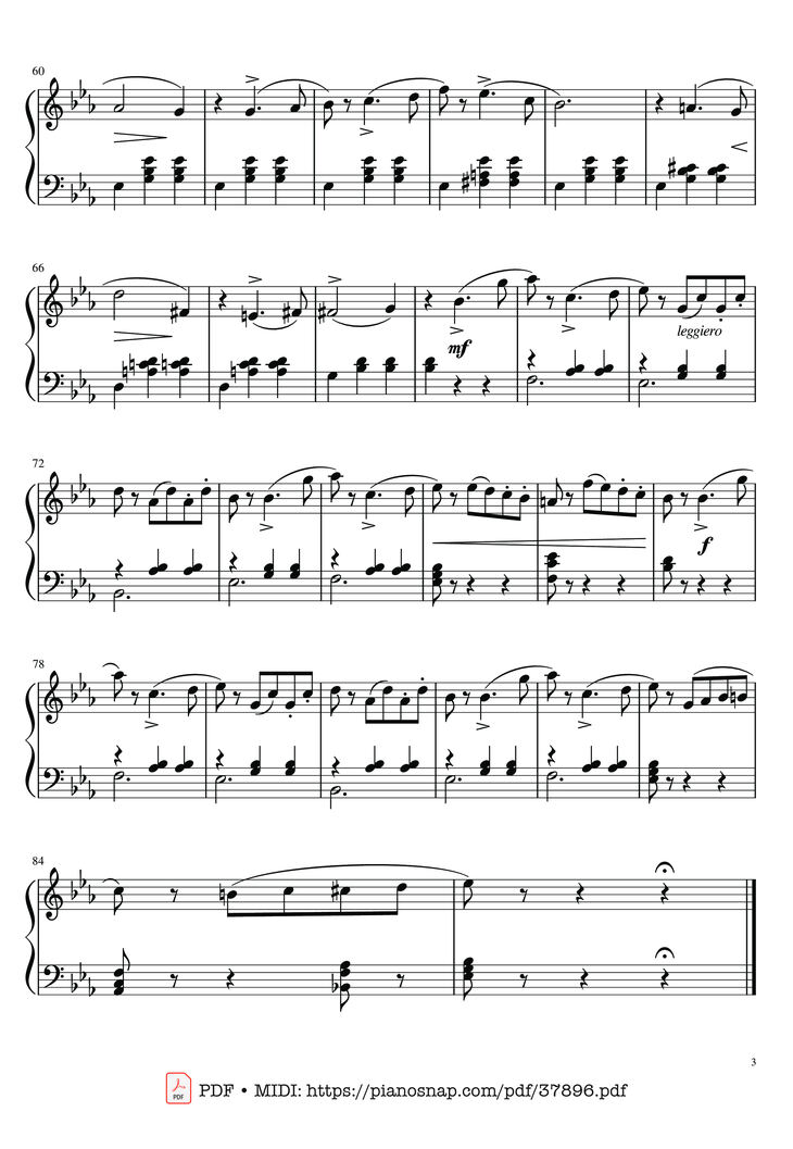 Page 3 of the piano sheet music PDF Piano – Waltz, Tchaikovsky, Album for the young by Pyotr Ilyich Tchaikovsky